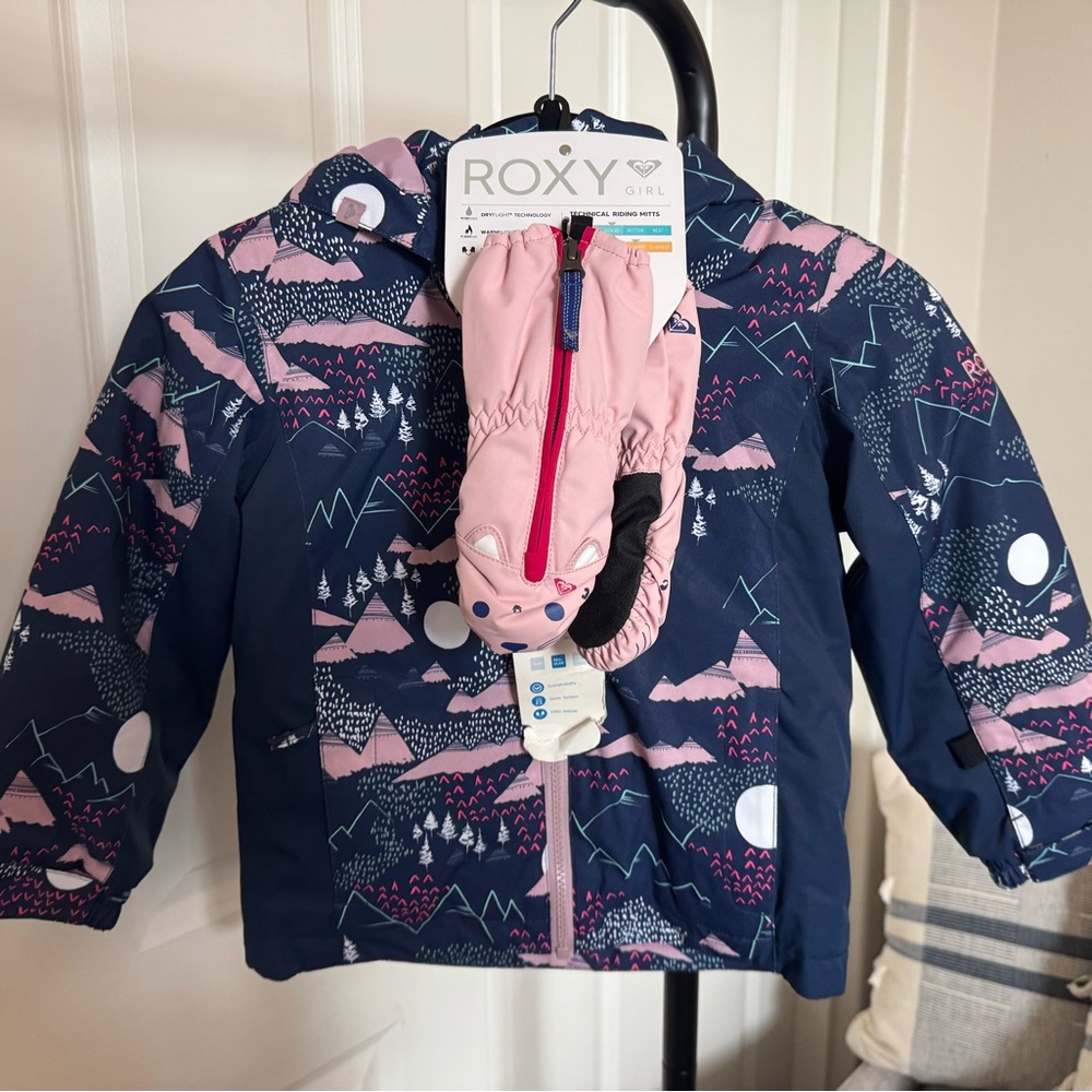 Roxy Girl Snowboard Ski Jacket + Mittens Set | Size 4T/5 | NWT
